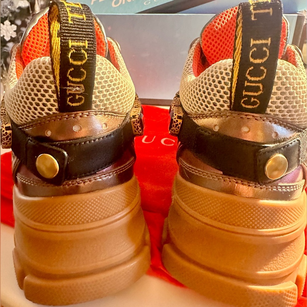GUCCI X SEGA Metallic Calfskin Mesh Removable Crystals Womens Flashtrek Sneaker.